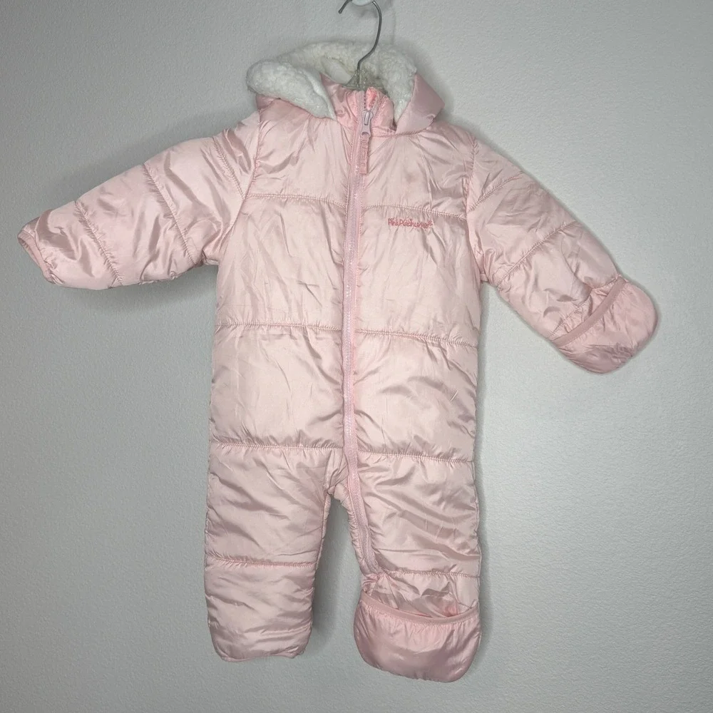 PINK PLATINUM Girls Snow Suit Bunting 9-12‎ Mnth Pink Hood Fleece Lining Winter